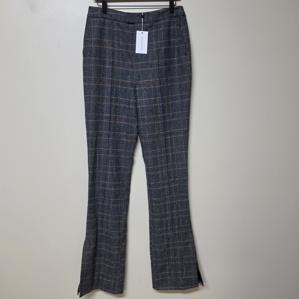 Lovers and Friends Womens M Plaid Flare Pants Gray Blue Split Hem NWT Trouser